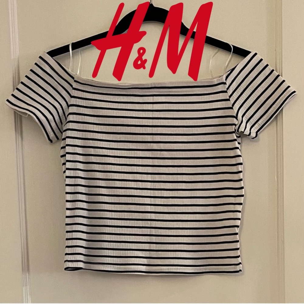 H&M - Divided, striped crop off the shoulder top